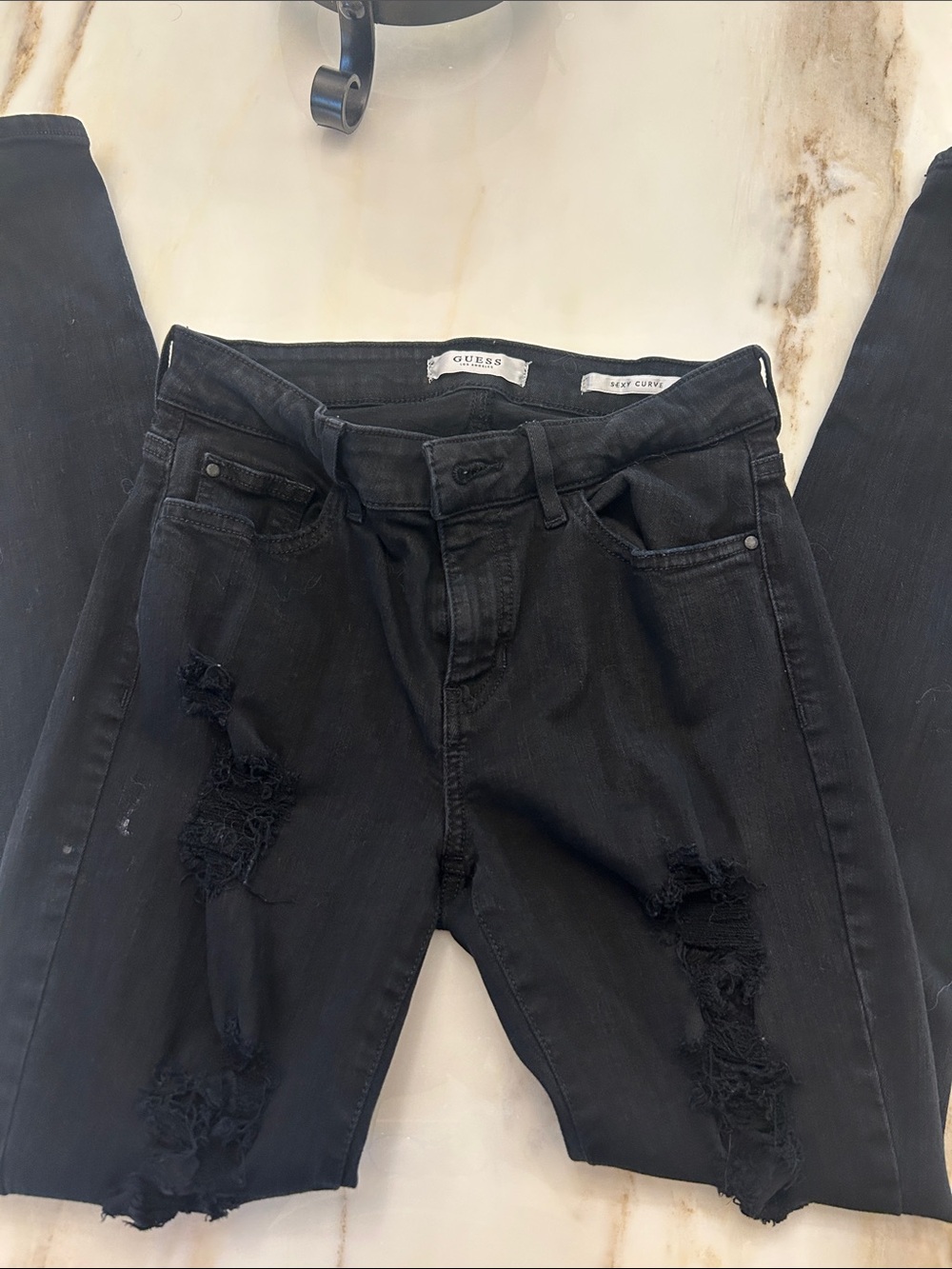 GUESS Black Distressed High-Rise Jeggings